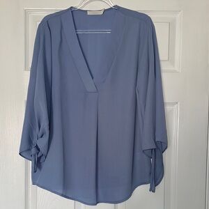 Lush Blue Tie Front 3/4 Sleeve Blouse